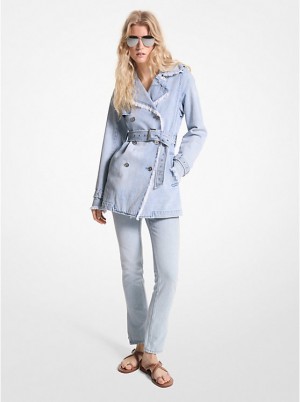 Women Michael Kors Frayed Denim Trench Coats Blue Wash | YZXLHA-704