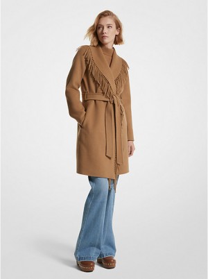 Women Michael Kors Fringe Wool Blended Coats Dark Brown | SVXEIB-805