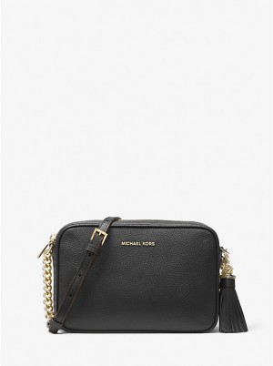 Women Michael Kors Ginny Leather Crossbody Bags Black | ESIHCT-219