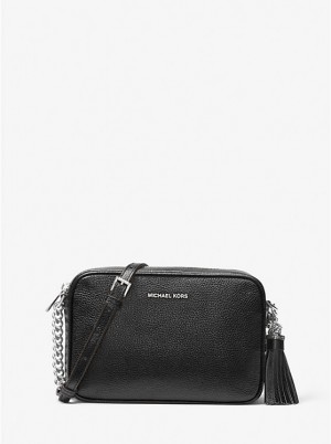 Women Michael Kors Ginny Leather Crossbody Bags Black | TRMSHP-234