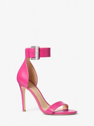 Women Michael Kors Giselle Crystal Embellished Leather Sandals Fuchsia | FEICWH-425