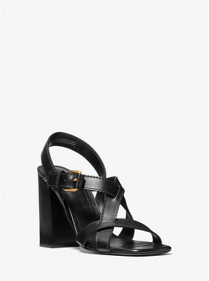 Women Michael Kors Gladys Leather Sandals Black | HIYVPO-970