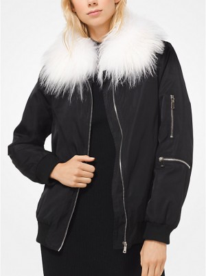 Women Michael Kors Goat Hair Collar Bomber Jackets Black | DLTZIV-789