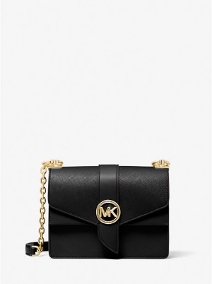 Women Michael Kors Greenwich Small Saffiano Leather Crossbody Bags Black | VOPRFS-283