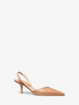 Women Michael Kors Holly Leather Pumps Beige | FSVQPX-438