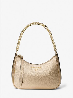 Women Michael Kors Jet Set Charm Small Metallic Pebbled Leather Handbag Gold | RKNDAF-971