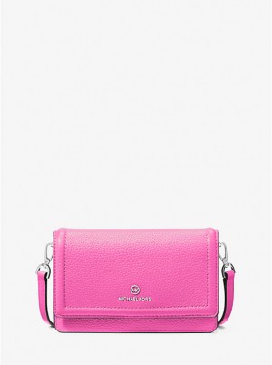 Women Michael Kors Jet Set Small Pebbled Leather Smartphone Convertible Crossbody Bags Pink | UAVZRC-714