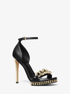 Women Michael Kors Jordyn Embellished Leather Platform Sandals Black | EQNYKP-913