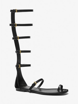 Women Michael Kors Juliette Leather Gladiator Sandals Black | GSONVR-031