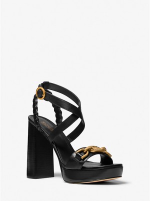 Women Michael Kors Kailey Embellished Leather Platform Sandals Black | LQGBMC-723