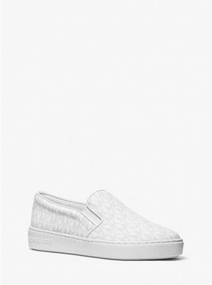 Women Michael Kors Keaton Logo Slip-On Sneakers White | FTJRLH-754