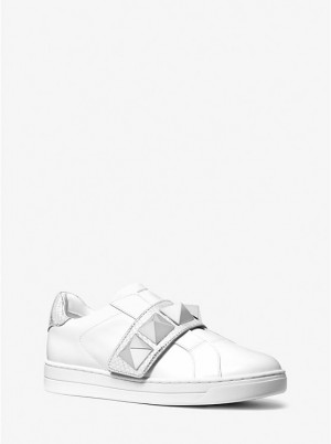 Women Michael Kors Kenna Studded Leather Sneakers Silver | NCLYUV-391