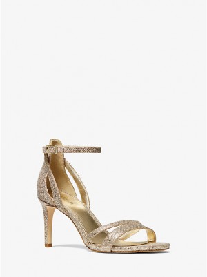 Women Michael Kors Kimberly Glitter Mesh Sandals Brown | BDAVMW-486