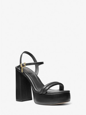 Women Michael Kors Laci Leather Platform Sandals Black | ZFVBUM-568