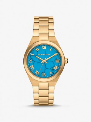 Women Michael Kors Lennox Gold-Tone Watches Turquoise | DSCIWB-943