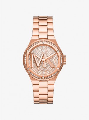 Women Michael Kors Lennox Pavé Logo Rose Gold-Tone Watches Rose Gold | YRIGOE-091