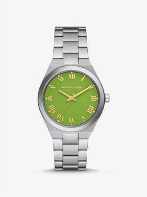 Women Michael Kors Lennox Silver-Tone Watches Green | XWLFMZ-475