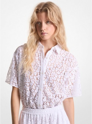 Women Michael Kors Leopard Corded Lace Shirts White | TFJCLS-531