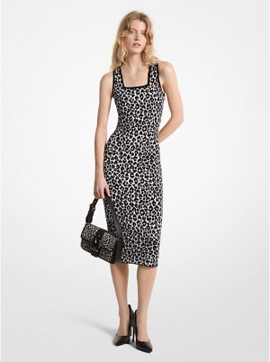 Women Michael Kors Leopard Jacquard Knit Dress Grey | SKWIGF-082