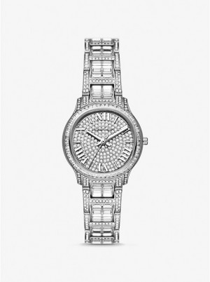 Women Michael Kors Limited-Edition Mini Sage Pavé Silver-Tone Watches Silver | OILDYE-162