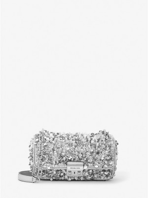 Women Michael Kors Limited-Edition Tribeca Small Hand-Embellished Shoulder Bags Silver | XBVASG-928