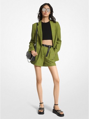 Women Michael Kors Linen Blend Boyfriend Blazers Green | YNSLQB-937