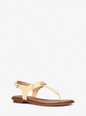 Women Michael Kors Logo Plate Leather Sandals Brown | LVBRZG-290