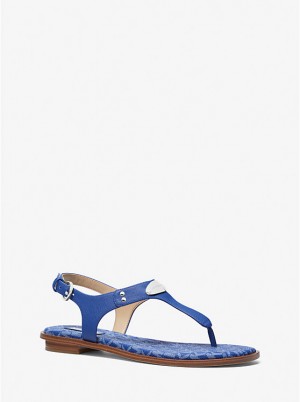 Women Michael Kors Logo Plate Sandals Deep Blue | PCNWYA-549