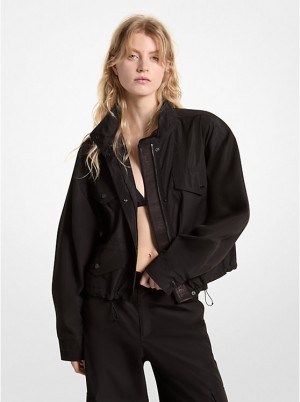 Women Michael Kors Logo Tape Woven Anorak Jackets Black | TLQYIH-657