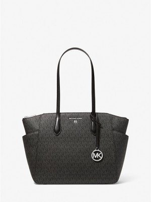 Women Michael Kors Marilyn Medium Logo Tote Bag Black | NZLXFU-473