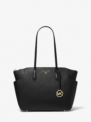 Women Michael Kors Marilyn Medium Saffiano Leather Tote Bag Black | GZJDYB-308