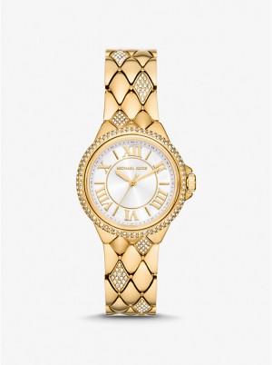 Women Michael Kors Mini Camille Pavé Gold-Tone Watches Gold | VFPZAH-549