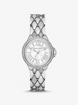 Women Michael Kors Mini Camille Pavé Silver-Tone Watches Silver | OXHDUA-416