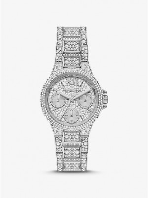 Women Michael Kors Mini Camille Pavé Silver-Tone Watches Silver | FDUOJI-160