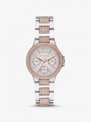 Women Michael Kors Mini Camille Pavé Two-Tone Watches Silver | LIVXSJ-374