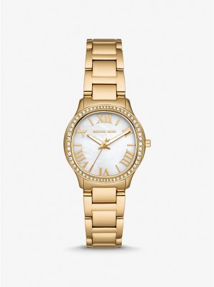 Women Michael Kors Mini Sage Pavé Gold-Tone Watches Gold | KUZXIQ-183