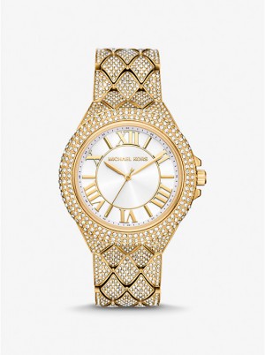 Women Michael Kors Oversized Camille Pavé Gold-Tone Watches Gold | NVMRIF-679