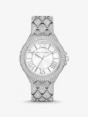 Women Michael Kors Oversized Camille Pavé Silver-Tone Watches Silver | IVOKAT-201