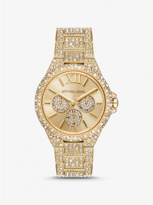 Women Michael Kors Oversized Camille Pavé Gold-Tone Watches Gold | AVNZBL-269