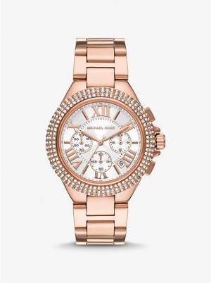 Women Michael Kors Oversized Camille Pavé Rose Gold-Tone Watches Rose Gold | BLYIEH-701