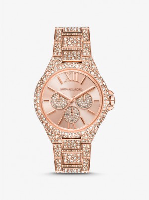 Women Michael Kors Oversized Camille Pavé Rose Gold-Tone Watches Rose Gold | VYHUOJ-912