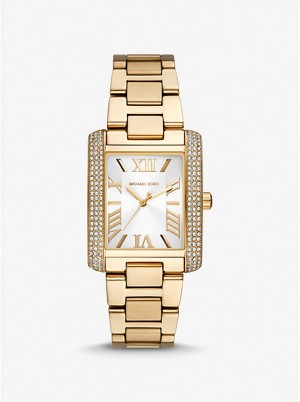 Women Michael Kors Oversized Emery Pavé Gold Tone Watches Gold | WZBEAG-576