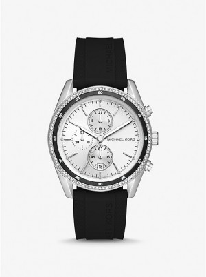 Women Michael Kors Oversized Hadyn Pavé Silver-Tone Watches Black | ZRDHIO-809