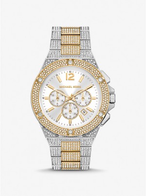 Women Michael Kors Oversized Lennox Pavé Two-Tone Watches Gold | NPJVCY-153