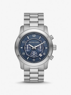 Women Michael Kors Oversized Runway Silver-Tone Watches Silver | WLUGEV-459