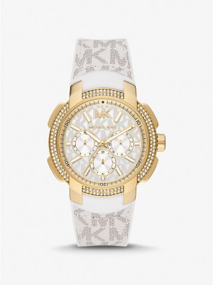 Women Michael Kors Oversized Sydney Pavé Gold-Tone and Logo Watches Light Yellow | WVIYLO-874