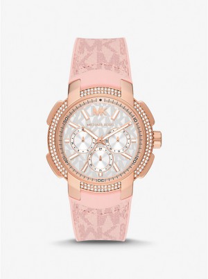 Women Michael Kors Oversized Sydney Pavé Rose Gold-Tone and Logo Watches Pink | NVIYDM-280