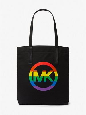 Women Michael Kors PRIDE Rainbow Logo Cotton Tote Bag Black | ROBSHK-854