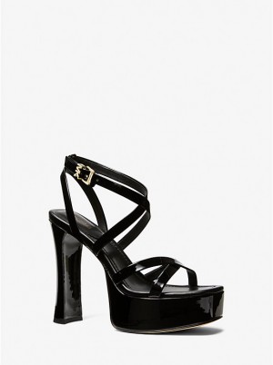 Women Michael Kors Paola Faux Patent Leather Sandals Black | QMVSDN-386