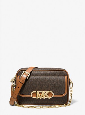 Women Michael Kors Parker Medium Logo Crossbody Bags Chocolate | IGTDQM-143